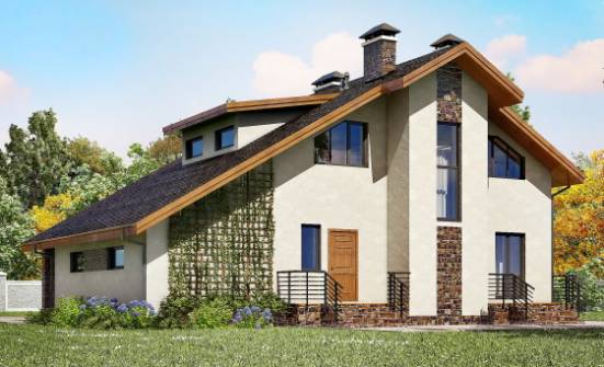 180-008-П Проект двухэтажного дома мансардой и гаражом, уютный загородный дом из бризолита Подпорожье | Проекты домов от House Expert
