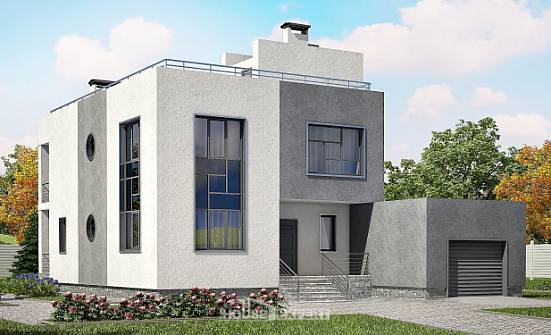 255-001-П Проект двухэтажного дома и гаражом, большой загородный дом из пеноблока Волосово | Проекты домов от House Expert