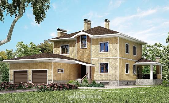 350-002-Л Проект трехэтажного дома, гараж, классический дом из кирпича Тихвин | Проекты домов от House Expert