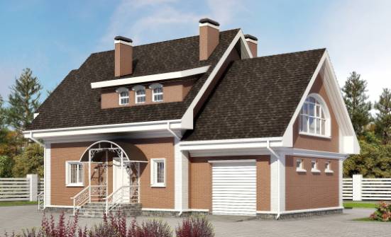 185-003-П Проект двухэтажного дома с мансардой и гаражом, средний дом из газобетона Сланцы | Проекты домов от House Expert