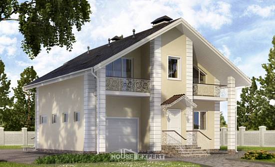 150-002-Л Проект двухэтажного дома с мансардным этажом, гараж, простой загородный дом из пеноблока Бокситогорск | Проекты домов от House Expert