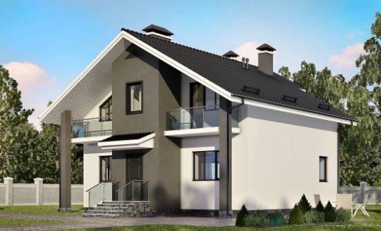 150-005-Л Проект двухэтажного дома с мансардой, простой коттедж из бризолита Шлиссельбург | Проекты домов от House Expert
