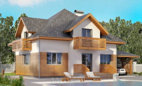 155-004-П Проект двухэтажного дома мансардой, гараж, уютный дом из твинблока Подпорожье | Проекты домов от House Expert