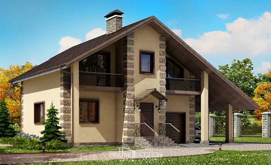 150-003-П Проект двухэтажного дома с мансардным этажом, гараж, небольшой дом из блока Лодейное Поле | Проекты домов от House Expert