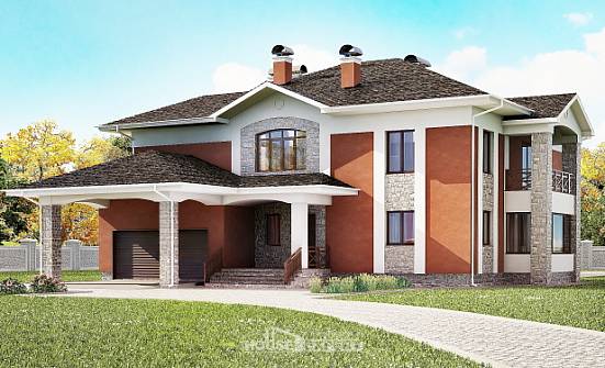 400-002-Л Проект двухэтажного дома, гараж, просторный загородный дом из кирпича Луга | Проекты домов от House Expert