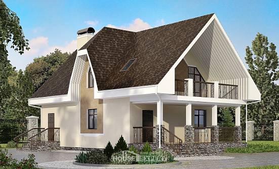 125-001-Л Проект двухэтажного дома с мансардой, доступный дом из блока Волосово | Проекты домов от House Expert