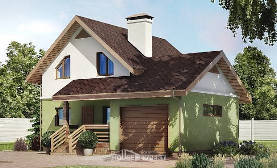 120-002-П Проект двухэтажного дома с мансардой и гаражом, бюджетный домик из керамзитобетонных блоков СПб | Проекты домов от House Expert