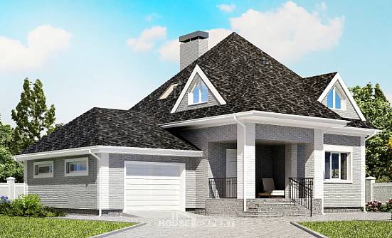 135-001-Л Проект двухэтажного дома с мансардным этажом и гаражом, классический домик из кирпича Сланцы | Проекты домов от House Expert
