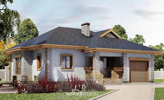 130-006-П Проект одноэтажного дома и гаражом, уютный коттедж из теплоблока Ивангород | Проекты домов от House Expert