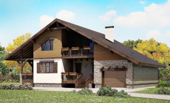 220-005-П Проект двухэтажного дома с мансардой, гараж, просторный дом из кирпича Сланцы | Проекты домов от House Expert