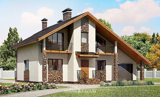 180-008-П Проект двухэтажного дома мансардой и гаражом, уютный загородный дом из бризолита Подпорожье | Проекты домов от House Expert