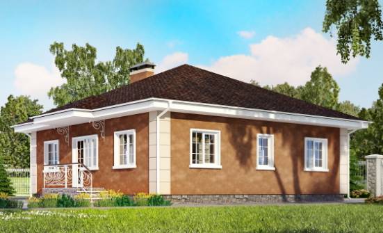 100-001-Л Проект одноэтажного дома, доступный коттедж из блока Луга | Проекты одноэтажных домов от House Expert