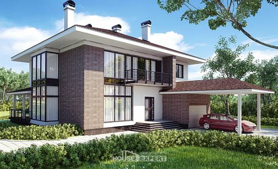 340-001-П Проект двухэтажного дома, гараж, современный дом из кирпича Тихвин | Проекты домов от House Expert
