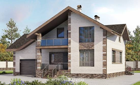 245-005-П Проект двухэтажного дома с мансардой и гаражом, уютный домик из твинблока Луга | Проекты домов от House Expert