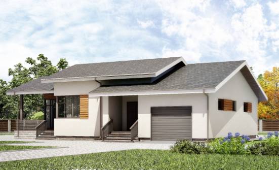 135-002-П Проект одноэтажного дома и гаражом, недорогой коттедж из твинблока Сланцы | Проекты домов от House Expert