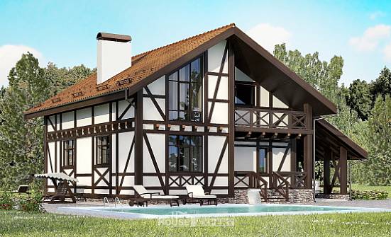 155-002-П Проект двухэтажного дома мансардный этаж и гаражом, скромный домик из газобетона Ивангород | Проекты домов от House Expert