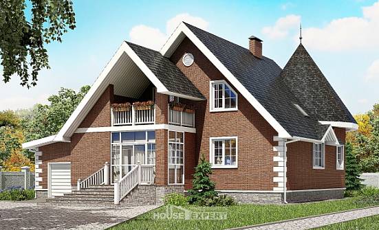 220-002-Л Проект двухэтажного дома мансардный этаж, гараж, средний дом из теплоблока Ивангород | Проекты домов от House Expert