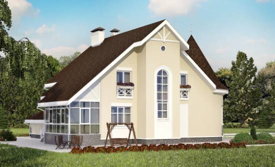 275-001-Л Проект двухэтажного дома с мансардой и гаражом, современный домик из кирпича Подпорожье | Проекты домов от House Expert