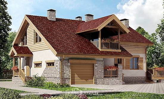 165-002-П Проект двухэтажного дома мансардой и гаражом, доступный загородный дом из газобетона Бокситогорск | Проекты домов от House Expert
