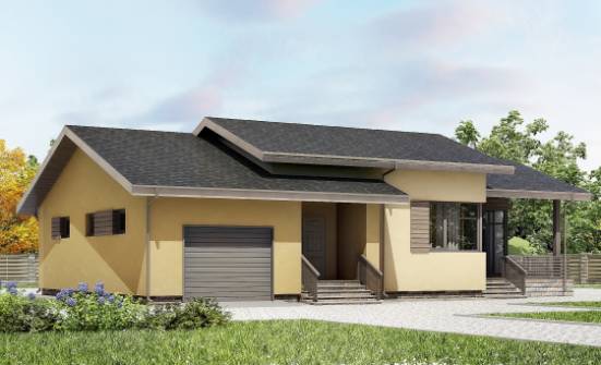 135-002-Л Проект одноэтажного дома, гараж, современный дом из бризолита Выборг | Проекты одноэтажных домов от House Expert
