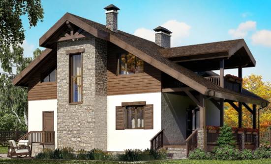 150-004-Л Проект двухэтажного дома мансардой, красивый коттедж из бризолита Светогорск | Проекты домов от House Expert