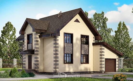 160-004-П Проект двухэтажного дома и гаражом, современный домик из теплоблока Тихвин | Проекты домов от House Expert