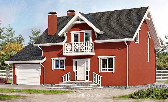180-013-Л Проект двухэтажного дома с мансардным этажом, гараж, бюджетный дом из газобетона Светогорск | Проекты домов от House Expert