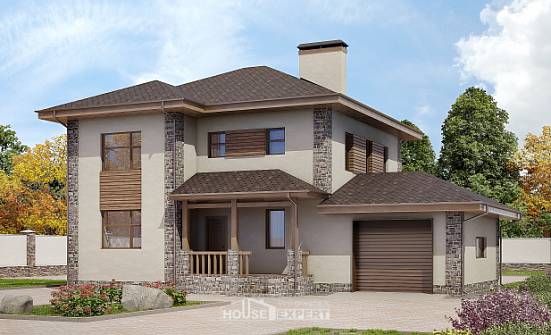 185-004-П Проект двухэтажного дома и гаражом, современный коттедж из блока Подпорожье | Проекты домов от House Expert