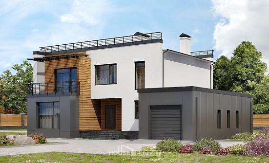 260-002-П Проект двухэтажного дома, гараж, современный дом из блока Кировск | Проекты домов от House Expert