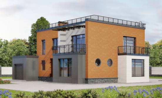 260-002-Л Проект двухэтажного дома и гаражом, современный коттедж из бризолита Всеволожск | Проекты домов от House Expert