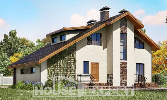 180-008-П Проект двухэтажного дома мансардный этаж, гараж, средний дом из арболита, Приозерск