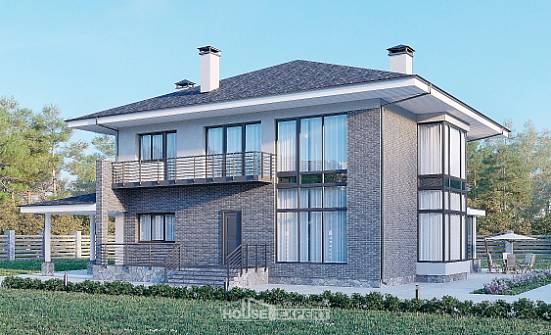 250-004-Л Проект двухэтажного дома, красивый коттедж из бризолита Волхов | Проекты домов от House Expert