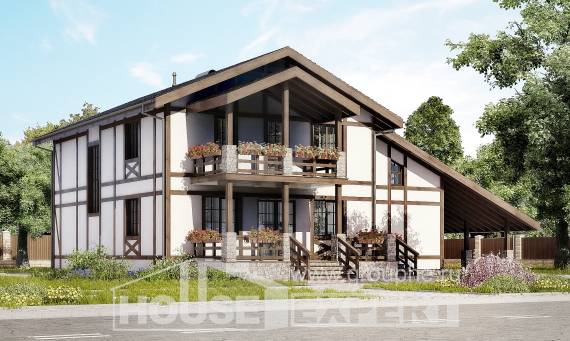 250-002-Л Проект двухэтажного дома мансардой и гаражом, современный загородный дом из кирпича Сланцы, House Expert