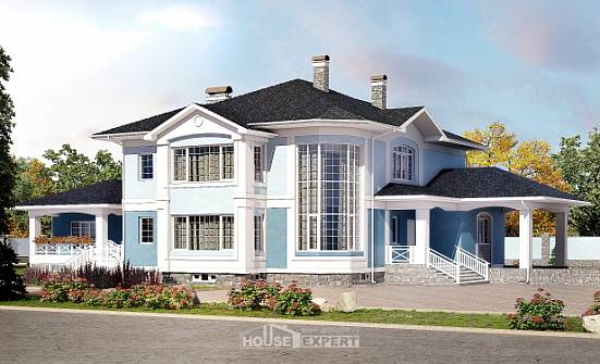 620-001-П Проект трехэтажного дома и гаражом, классический коттедж из пеноблока Луга | Проекты домов от House Expert