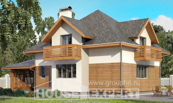155-004-П Проект двухэтажного дома с мансардой и гаражом, скромный домик из теплоблока, Подпорожье