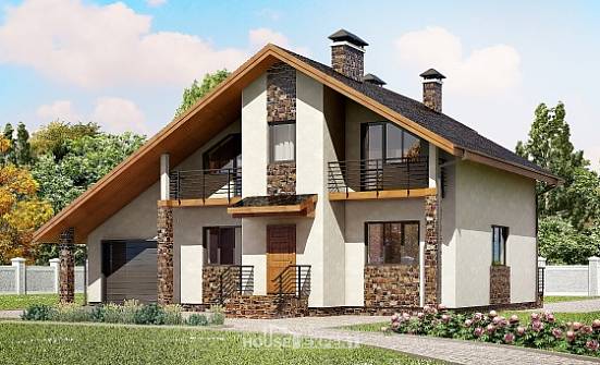 180-008-Л Проект двухэтажного дома с мансардой и гаражом, уютный дом из поризованных блоков Ивангород | Проекты домов от House Expert