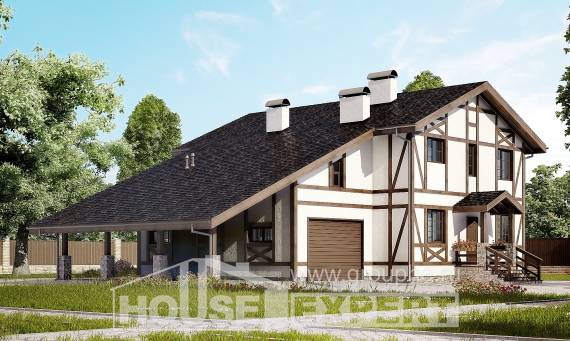 250-002-Л Проект двухэтажного дома мансардой и гаражом, простой дом из кирпича Сосновый Бор, House Expert
