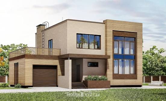 220-003-Л Проект двухэтажного дома и гаражом, средний домик из керамзитобетонных блоков, Ивангород