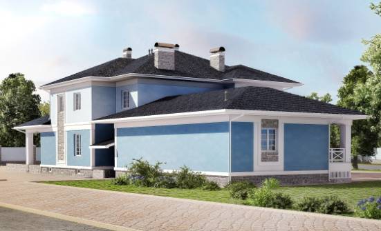620-001-П Проект трехэтажного дома и гаражом, классический коттедж из пеноблока Луга | Проекты домов от House Expert