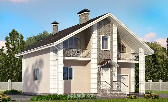 150-002-П Проект двухэтажного дома мансардой, гараж, классический загородный дом из теплоблока, СПб