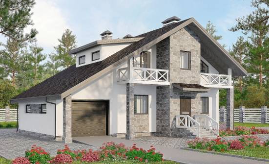 180-017-Л Проект двухэтажного дома с мансардой, гараж, средний домик из поризованных блоков Волхов | Проекты домов от House Expert