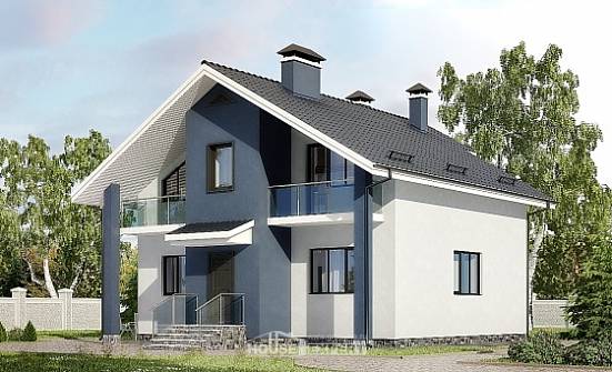 150-005-П Проект двухэтажного дома с мансардным этажом, небольшой дом из газосиликатных блоков, Тосно