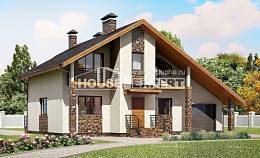 180-008-П Проект двухэтажного дома мансардой, гараж, средний загородный дом из арболита, СПб