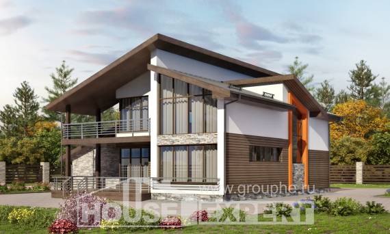 200-010-П Проект двухэтажного дома с мансардой и гаражом, современный загородный дом из бризолита, Всеволожск