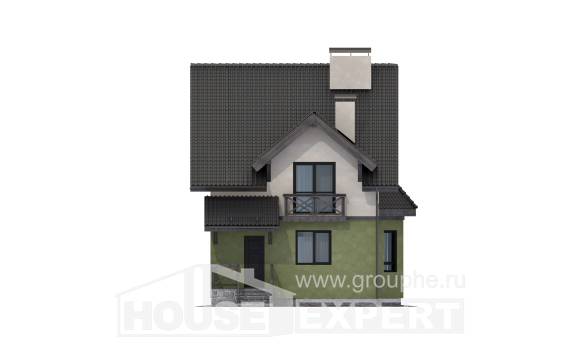 120-003-П Проект двухэтажного дома мансардой, скромный коттедж из твинблока Луга, House Expert