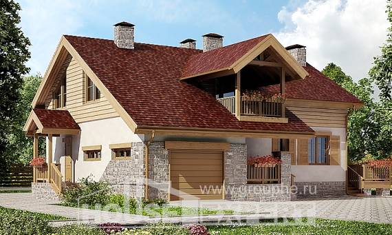 165-002-П Проект двухэтажного дома с мансардой, гараж, доступный коттедж из поризованных блоков Лодейное Поле, House Expert