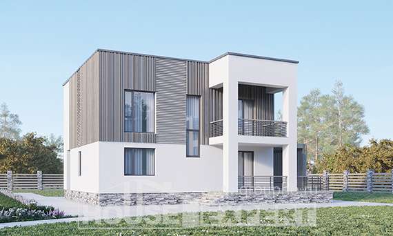 150-017-П Проект двухэтажного дома, красивый коттедж из поризованных блоков, Тихвин