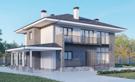 250-004-Л Проект двухэтажного дома, красивый коттедж из бризолита Волхов | Проекты домов от House Expert