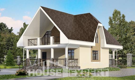 125-001-Л Проект двухэтажного дома мансардой, классический коттедж из бризолита Отрадное, House Expert
