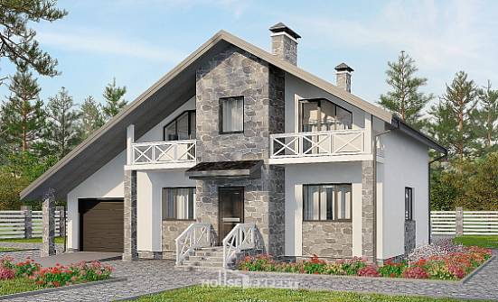 180-017-Л Проект двухэтажного дома с мансардой, гараж, средний домик из поризованных блоков Волхов | Проекты домов от House Expert